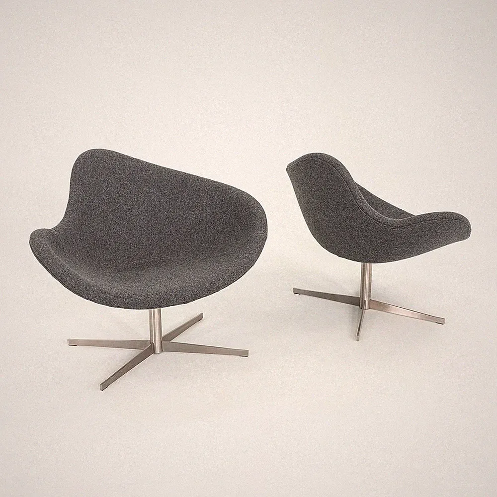 2020s Pair of Flemming Busk for Hightower K2 Swivel Lounge Chairs in Grey Fabric