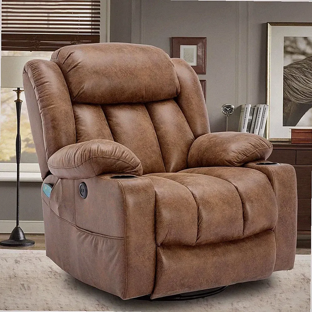 360° Swivel Overstuffed Manual Massage Glider Recliner with Heat and Vibration