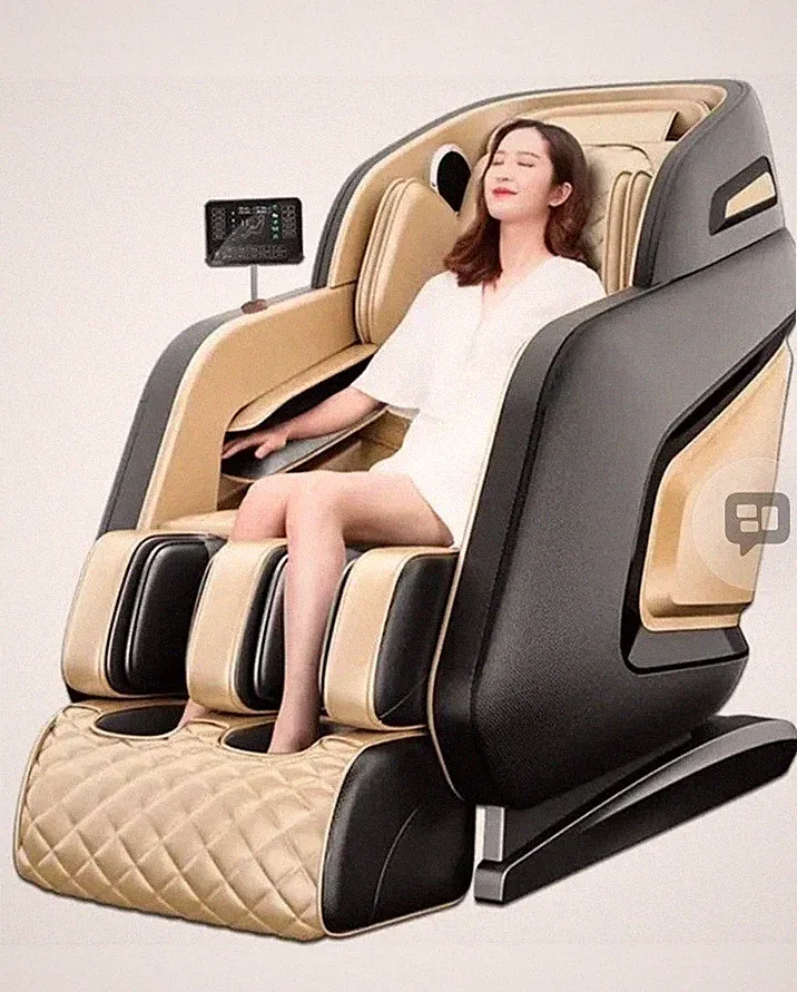 Beige and Black Faux Leather Electric Massage Chair Reclining Massage