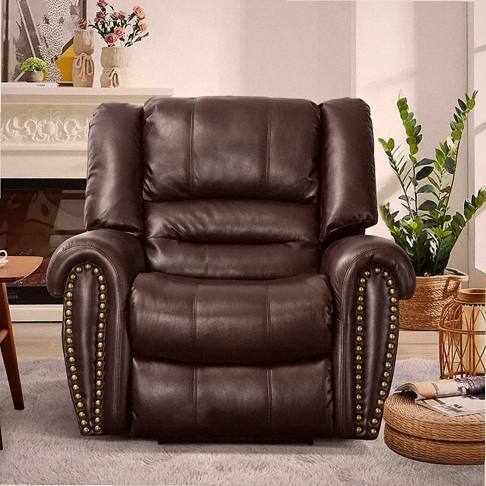 Brown Leather Recliner Large Chairs Manual Arm Chair Recliners Nailhead Oversize