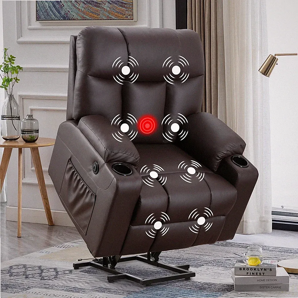 Canmov Power Lift Recliner Chair, Oversized Faux Leather Chair w/ Heat & Massage