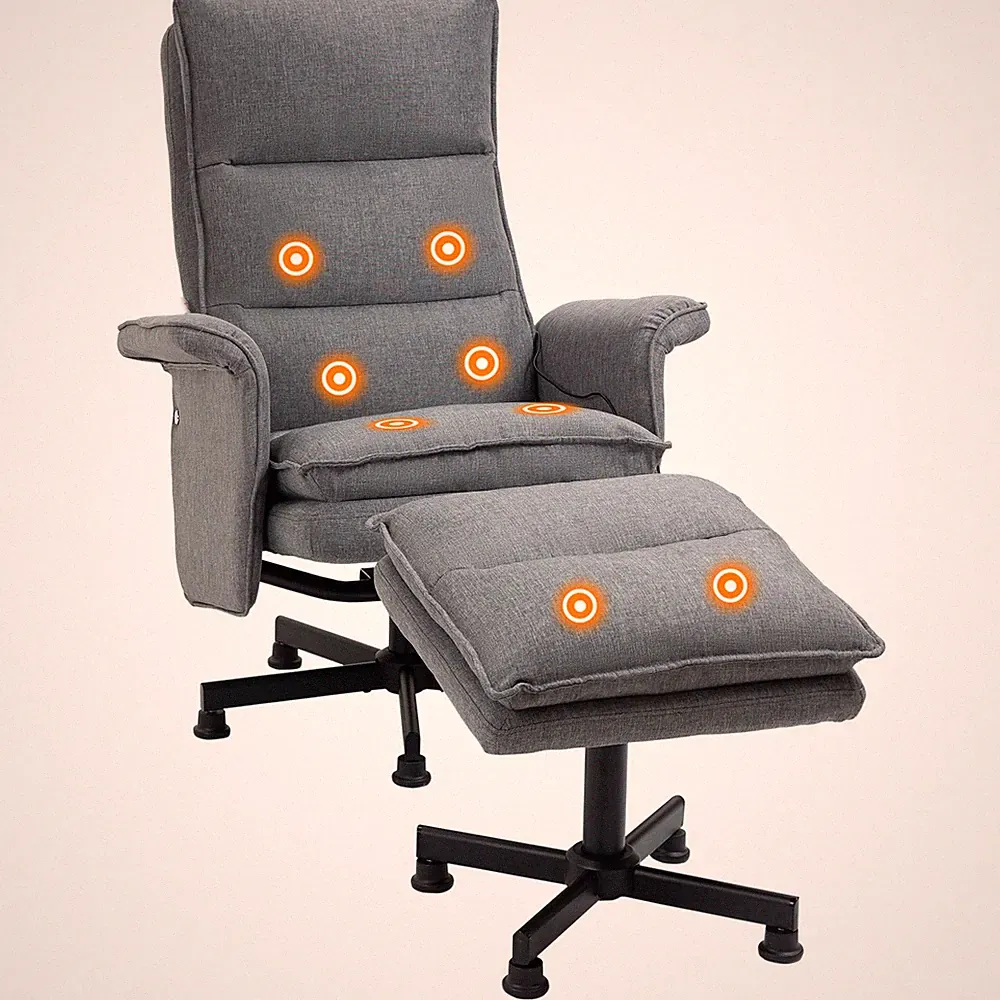 HOMCOM Swivel Recliner Chair w/Footstool Massage Points Remote Control Grey