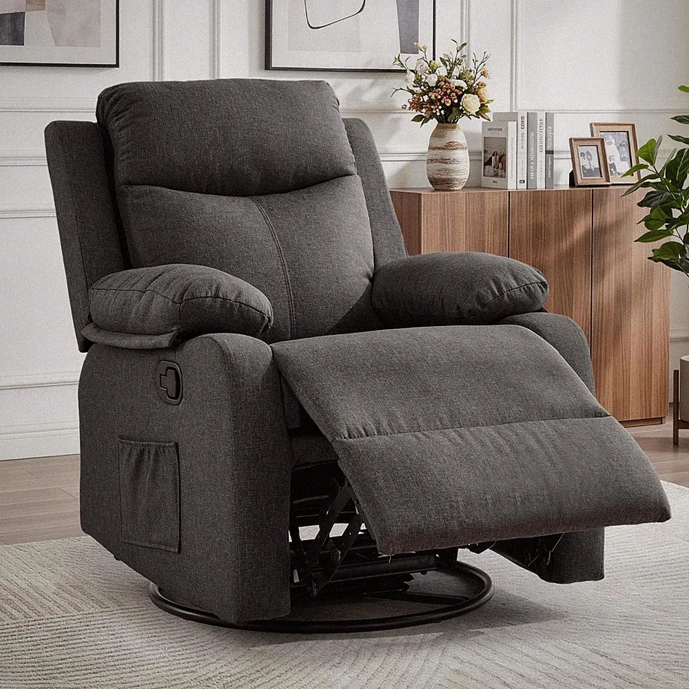 Korser Manual Swivel Rocker Recliner Chair with Side Pockets for Living Room
