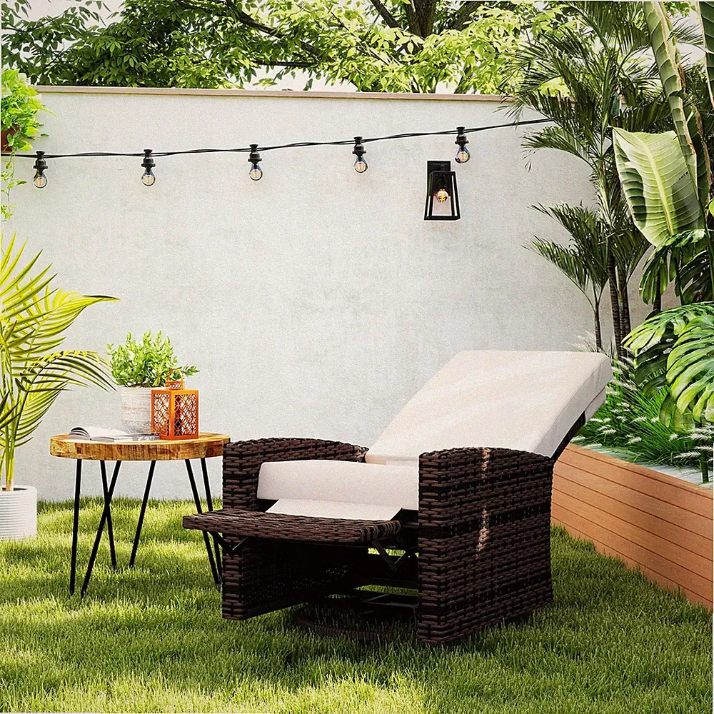 Outdoor Wicker Swivel Recliner Chair, Lifting Footrest, 360° Rotating Basic, Wa