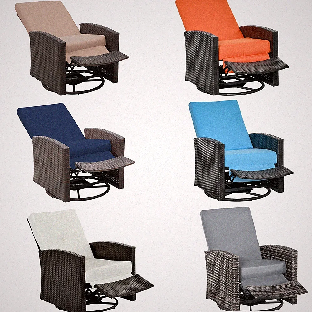 Outsunny Rattan Wicker Reclining Sofa Swivel Chair Cushioned for Outdoor