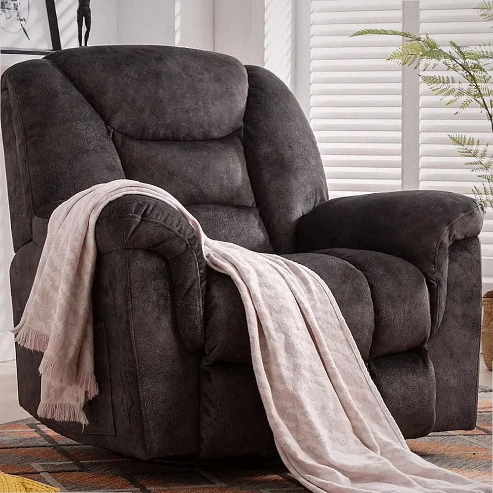 Oversized Swivel Rocking Recliner Chair for Big Men - Comfy Grey Glider